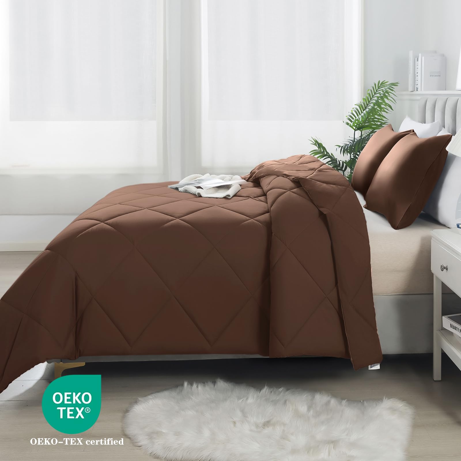 SUVAMJAM 3-Piece King Comforter Set,All-Season,Soft & Hypoallergenic &Breathable Bedding,Polyester Quilted,Down Alternative(Comforter*1 & Pillowcases*2),Chocolate
