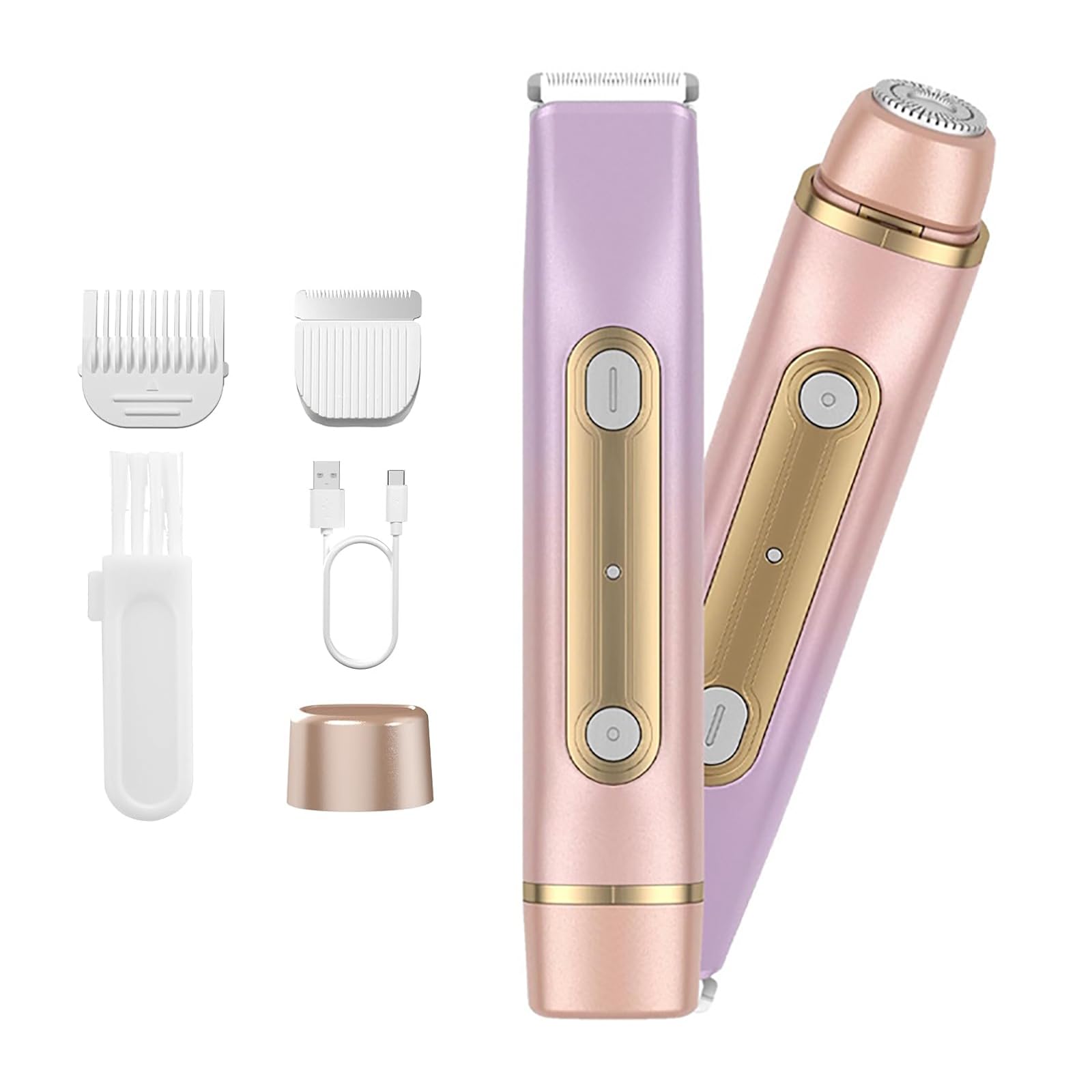 Bikini Trimmer for Women, 2 in 1 Dual Electric Razor for Women, Rechargeable Wet/Dry Shaver, Waterproof Painless Groomer for Shaving Face Underarm Leg Arm Body