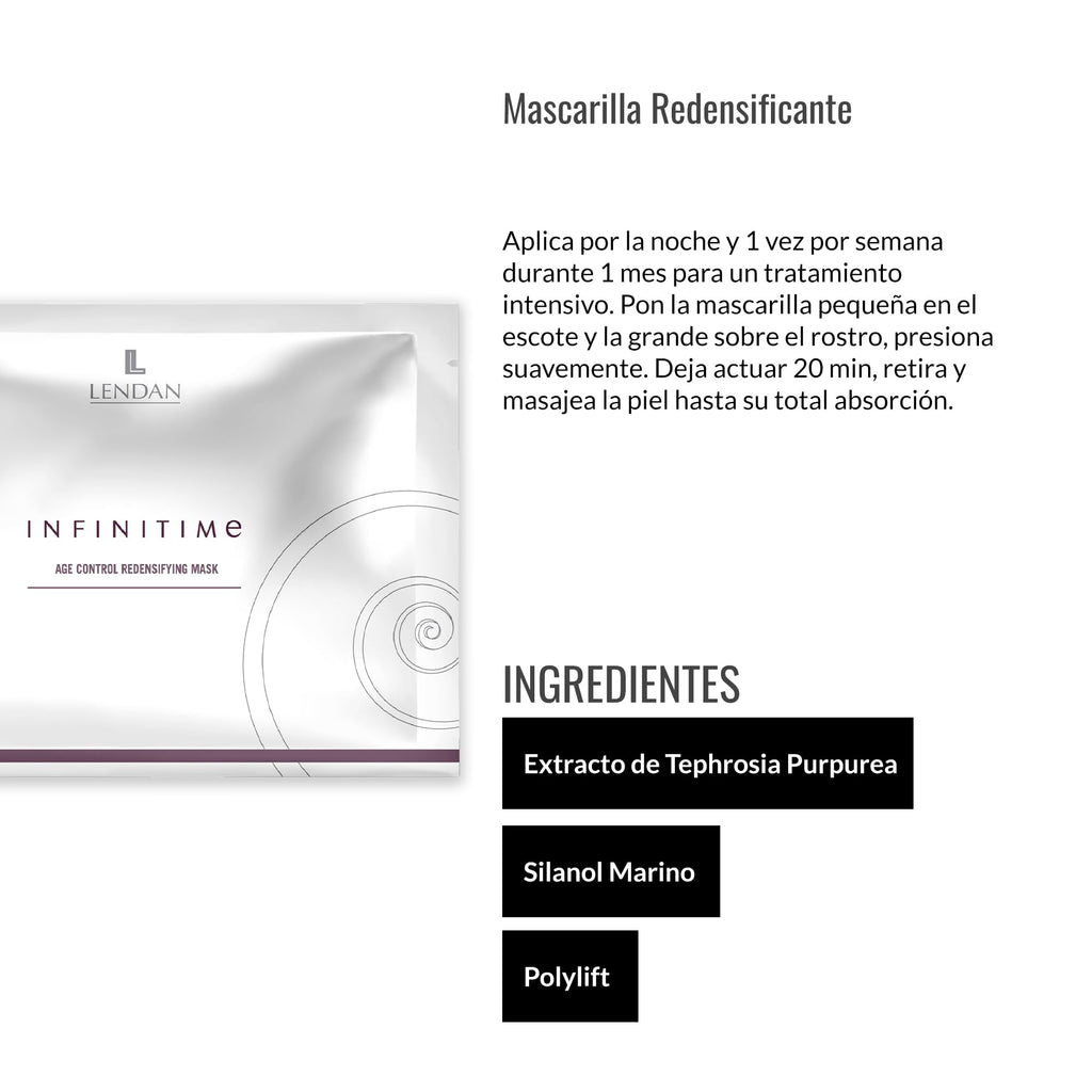 Lendan - Hydrating Facial Mask - Infinitime - 6 Sachets with 1 Décolleté Mask + 1 Face Mask - Deep Hydration - Radiant-Looking Skin - Antioxidant-Enriched Formula