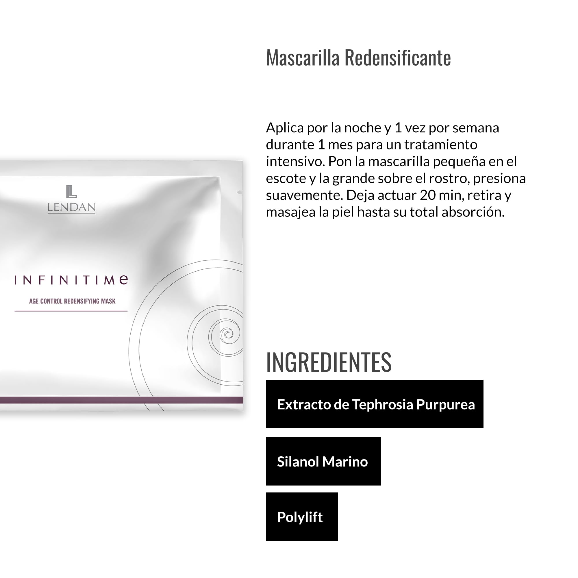 Lendan - Hydrating Facial Mask - Infinitime - 6 Sachets with 1 Décolleté Mask + 1 Face Mask - Deep Hydration - Radiant-Looking Skin - Antioxidant-Enriched Formula