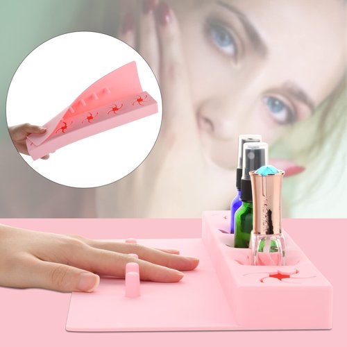 Beautyflier Soft Silicone Nail Stand Hand Rest for Nails, Nail Polish Organizer Holder, Manicure Supplies with Multi Angle & Polish Trays, Foot Station Supply for Salon Home DIY (Pink)