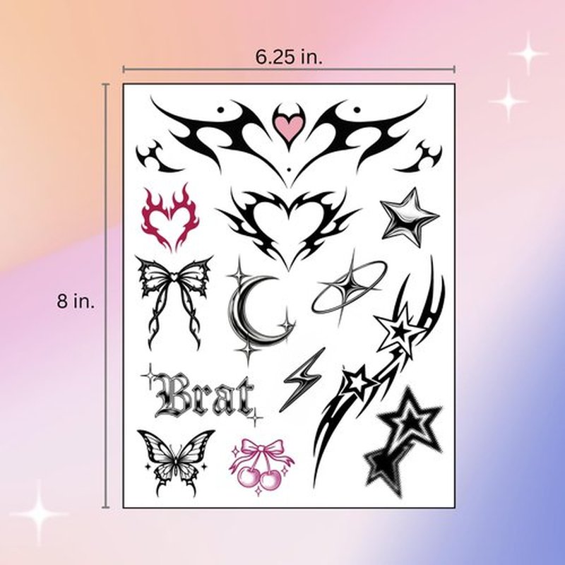 Pixel Hearts Cute Y2K Temporary Tattoos | Realistic Waterproof Fake Tats | Festival, Bachelorette, Halloween, Birthday Favors, Accessories
