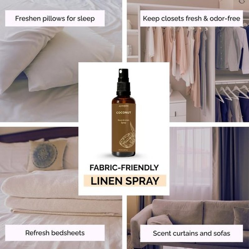 Aromafume Coconut Room Linen & Pillow Spray - 100ml | Pure Coconut Essential Oil for Relaxation & Sleep