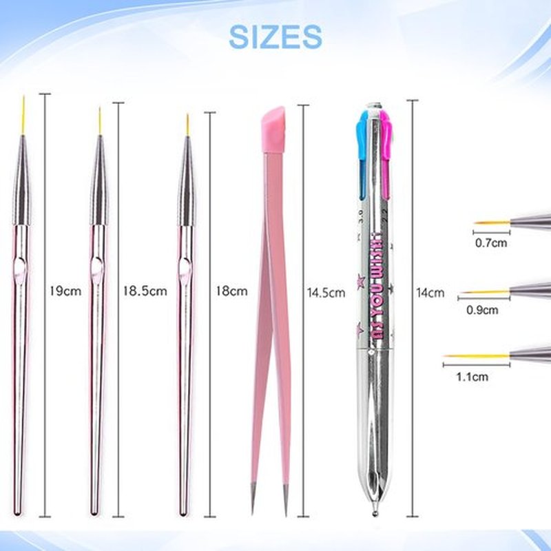Nail Art Kit, Nail Dotting Pen in Ballpoint Pen Design, Tiny Paint Brushes Liner Brush for Nails Gel, Tweezers for Acrylic Nail Design, Uv Gel, Rhinestone Precision Tools for Manicure DIY,YGJ-009