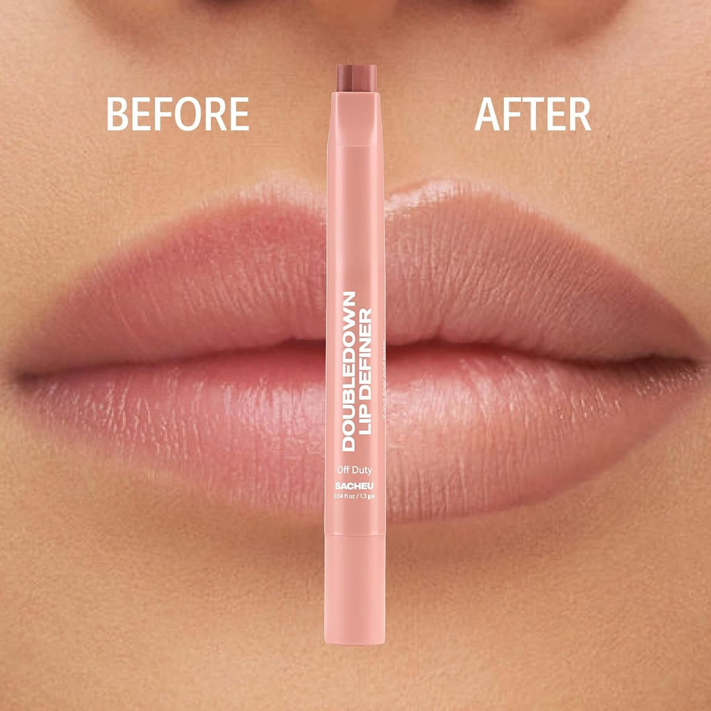 Sacheu DoubleDown Lip Definer, 2-in-1 Lip Liner & Balm — Hydrating Korean Makeup Lipstick with Pigmented, Buildable Color, Creamy Satin Finish, Avocado Oil, Rosehip Oil & Vitamin E (Off Duty)