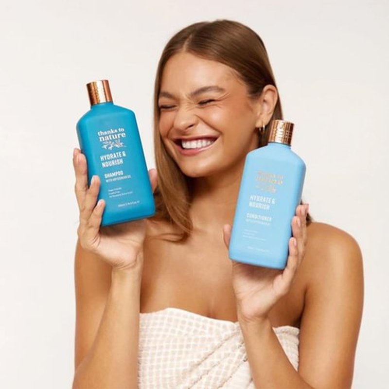 Thanks to Nature Hydrate and Nourish Shampoo, Moisturizing Shampoo with Abyssinian Seed Oil and Vitamin E, Restore Moisture, Shine and Softness to Dry Hair 16.9 fl oz