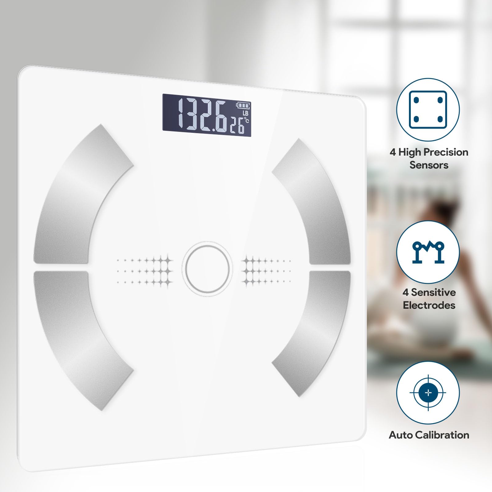 Smart Scale for Body Weight, Bathroom Digital Weighing Scale with BMI, Body Fat, Muscle Mass, Accurate Bluetooth Home User Health Equipment Sync Apps【White】