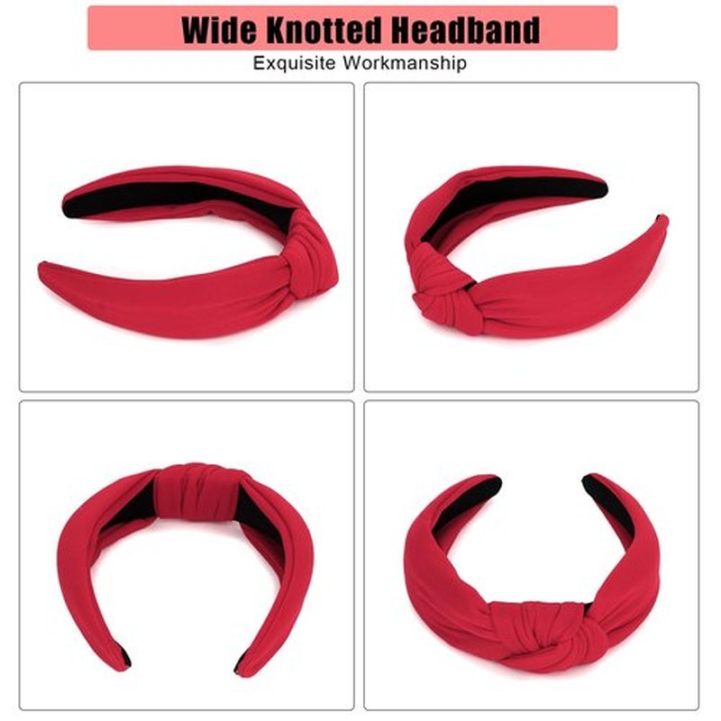 Ondder Red Top Knot Headbands - Wide Knotted Non-Slip Fashion Headbands for Women and Girls, Cloth Hair Bands