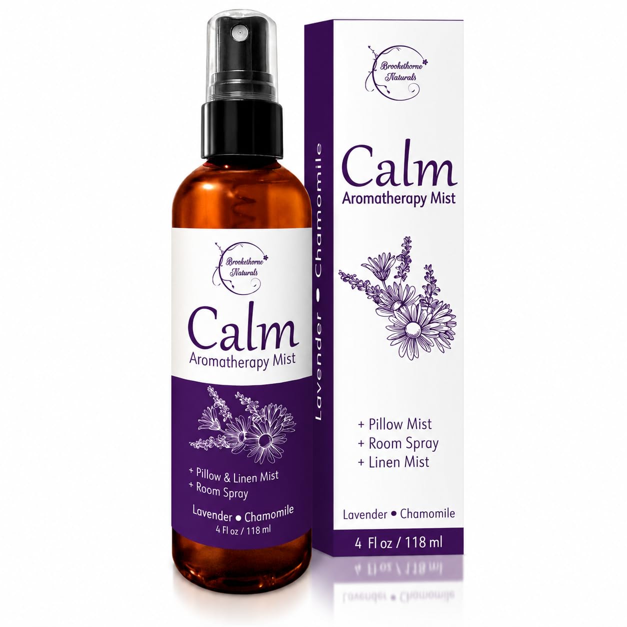 Calm Aromatherapy Mist with Lavender & Chamomile Essential Oil. Natural Sleep & Pillow Spray, Room & Linen Mist. Lavender Spray Air Freshener for Relaxation & Sleep - Brookethorne Naturals