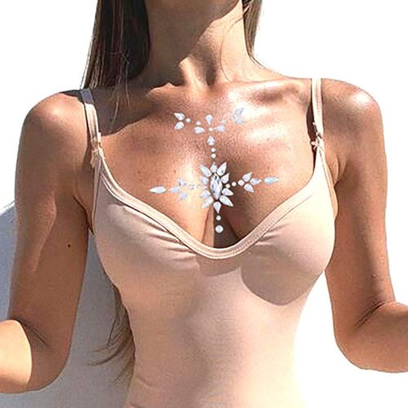Blindery Rhinestone Mermaid Cross Chest Gem Crystal Eyes Face Stickers Jewels Body Rave Festival Party Face Jewelry for Women and Girls 2PCS