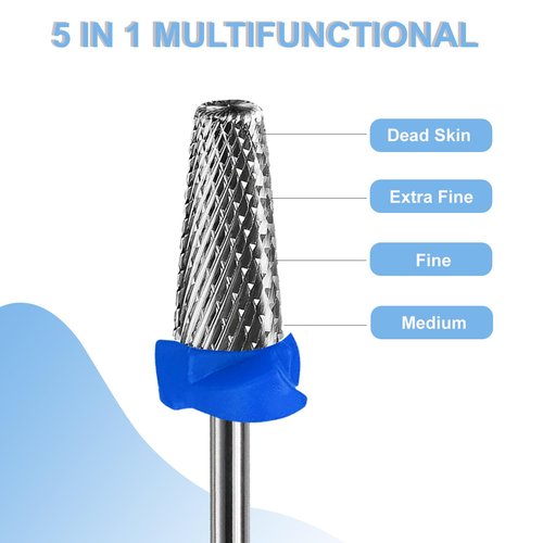 HungGato 5 in 1 Nail Drill Bits, Professional Carbide Tungsten Multi-Function Electric File for Gel & Acrylic, Manicure Pedicure Cuticle Gel Polishing, Technicians Bits for Salon & Home (Medium)