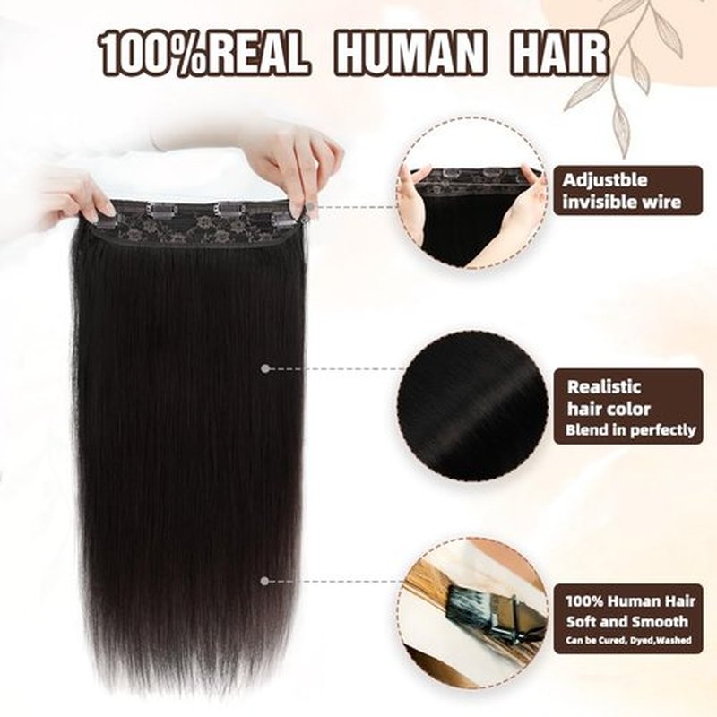 Invisible Wire Hair Extensions Real Human Hair - 12 Inch 70G Dark Brown Transparent Fish Line Clip-Ins Hair Piece, 100% Remy Human Hair Extensions for Women