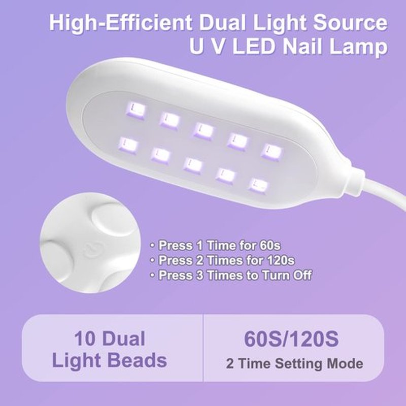 Saviland Goose Neck U V Nail Lamp: Flash Cure LED Nail Lamp 360° Rotatable Hands-Free 2-in-1 Gel Polish Curing Nail Lights with Nail Brush Holder Nail Art Nail Salon Manicure Home DIY