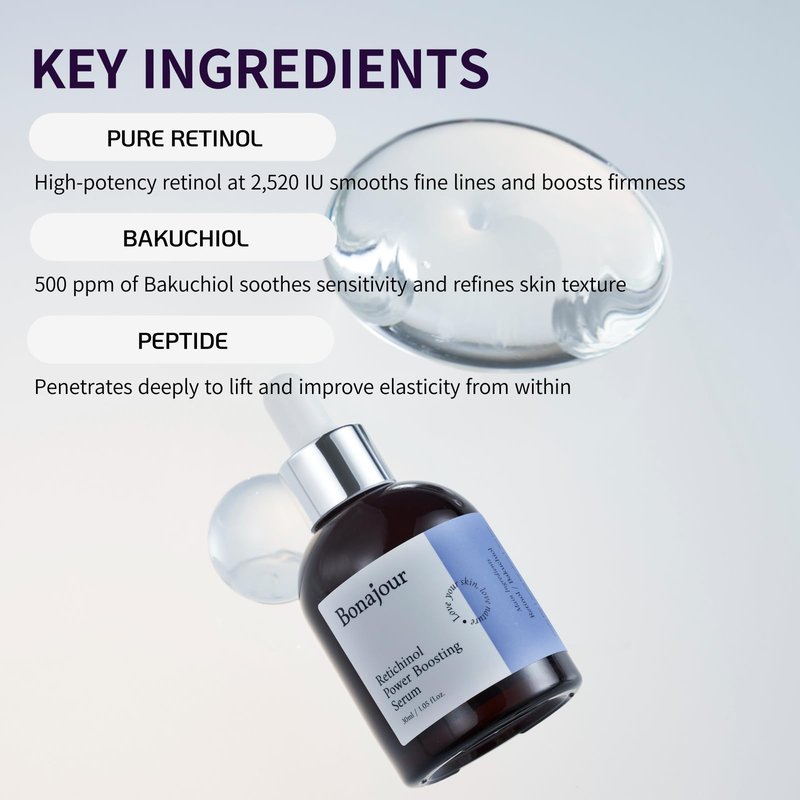 [BONAJOUR] Retichinol Power Boosting Serum with Retinol and Bakuchiol - Anti-Aging, Wrinkle Care, Enlarged Pores, Hyperpigmentation Improvement 1.05 fl.oz