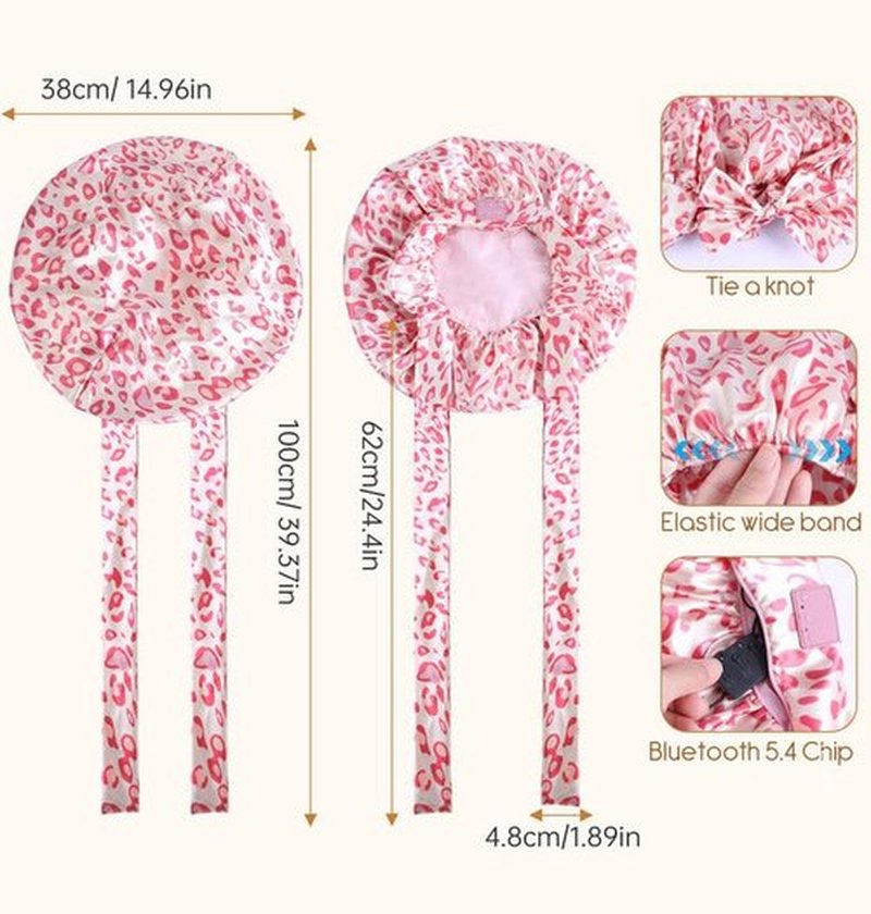 LC-dolida Bluetooth Silk Bonnet for Sleeping Women with Stereo Speaker, Ajustable Sleep Satin Bonnet Double Layer for Curly Natural Hair Ideal for Gift Restful Sleep Music