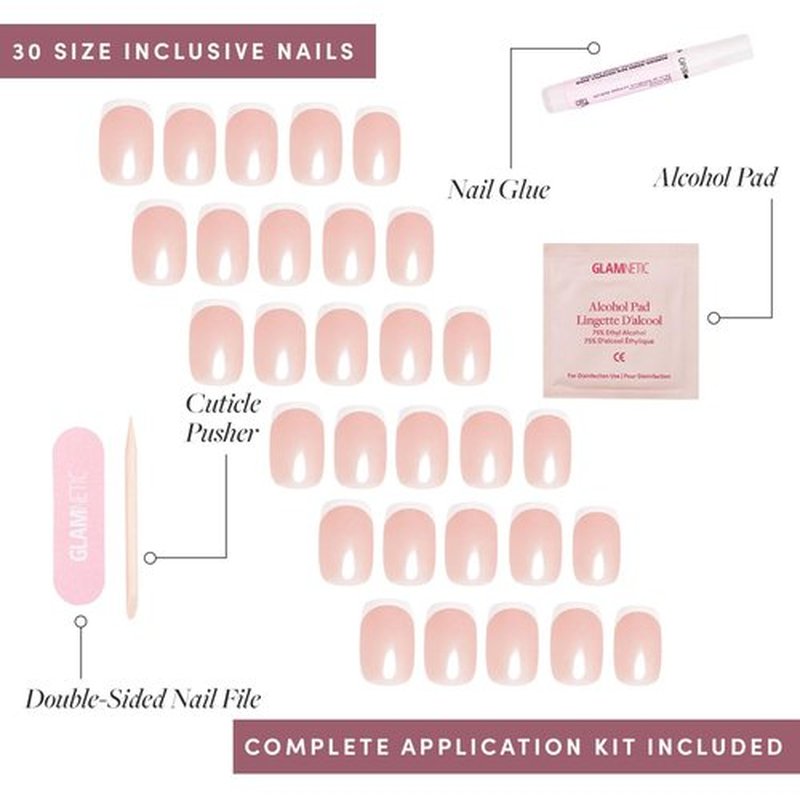 Glamnetic Press On Nails - La Perle | Salon Quality Semi-Transparent French Tip | 30 Nail Kit with Glue - 15 Sizes