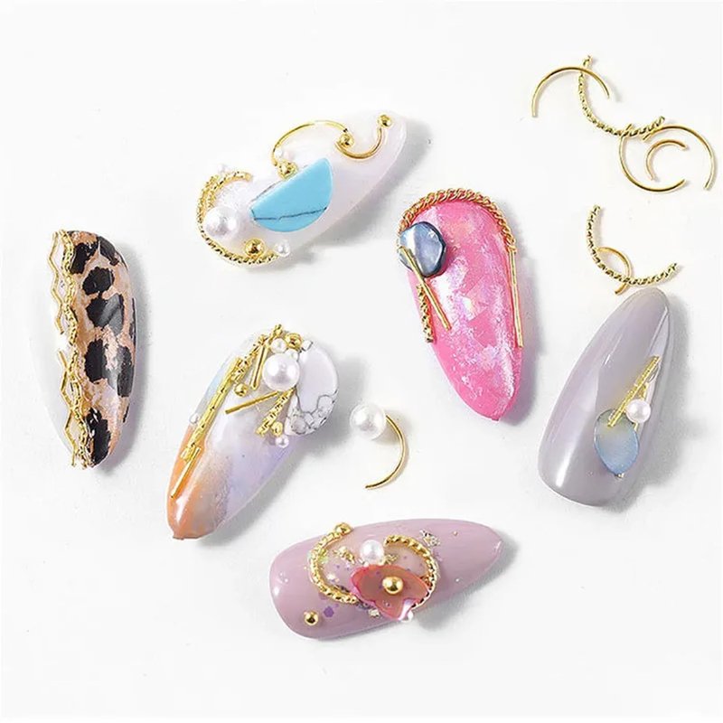 YECIRALA 6 Box Gold And Silver Ocean Nail Charms Nail Art Studs Beach Starfish Sea Seashell Stars Moons Nail Charms Decals Gold Metal 3d Nail Gems Jewelry For Manicure DIY Nail Embellishments