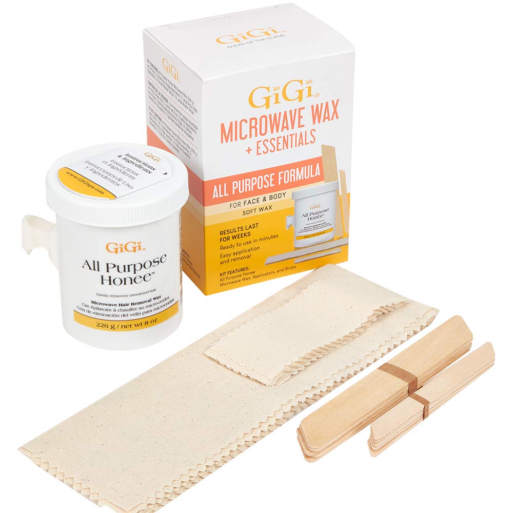 GiGi Microwave Wax Kit - All Purpose Honee Soft Wax Hair Removal Kit for Face & Body, Includes Wax, Strips, and Applicators, Easy At-Home Waxing, 1 Set