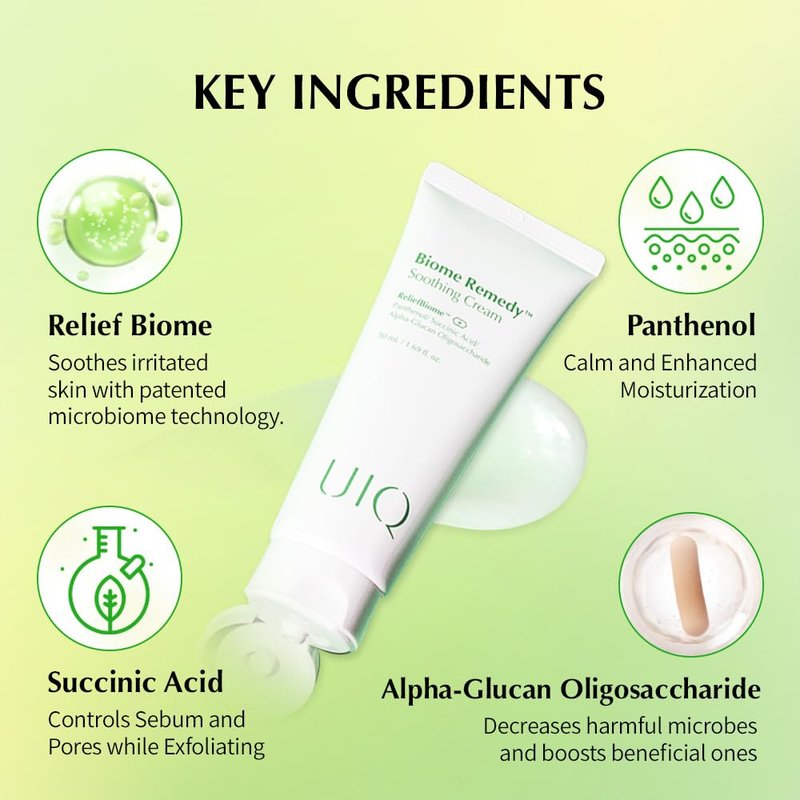 UIQ Biome Remedy Soothing Cream, Instant Soothing, Nourishing, Hydrating, Panthenol, Non Comedogenic, Hydrating daily facial moisturizer, Korean skincare 1.69 fl. oz. (50ml)