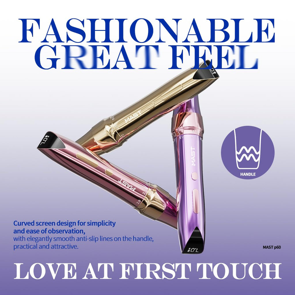 Mast P60 Tattoo Gun Wireless Tattoo Pen Machine, 5 Strokes Length 2.2mm - 3.2mm, 121g/4.2oz Lightweight, Pink Color for Pro Artists
