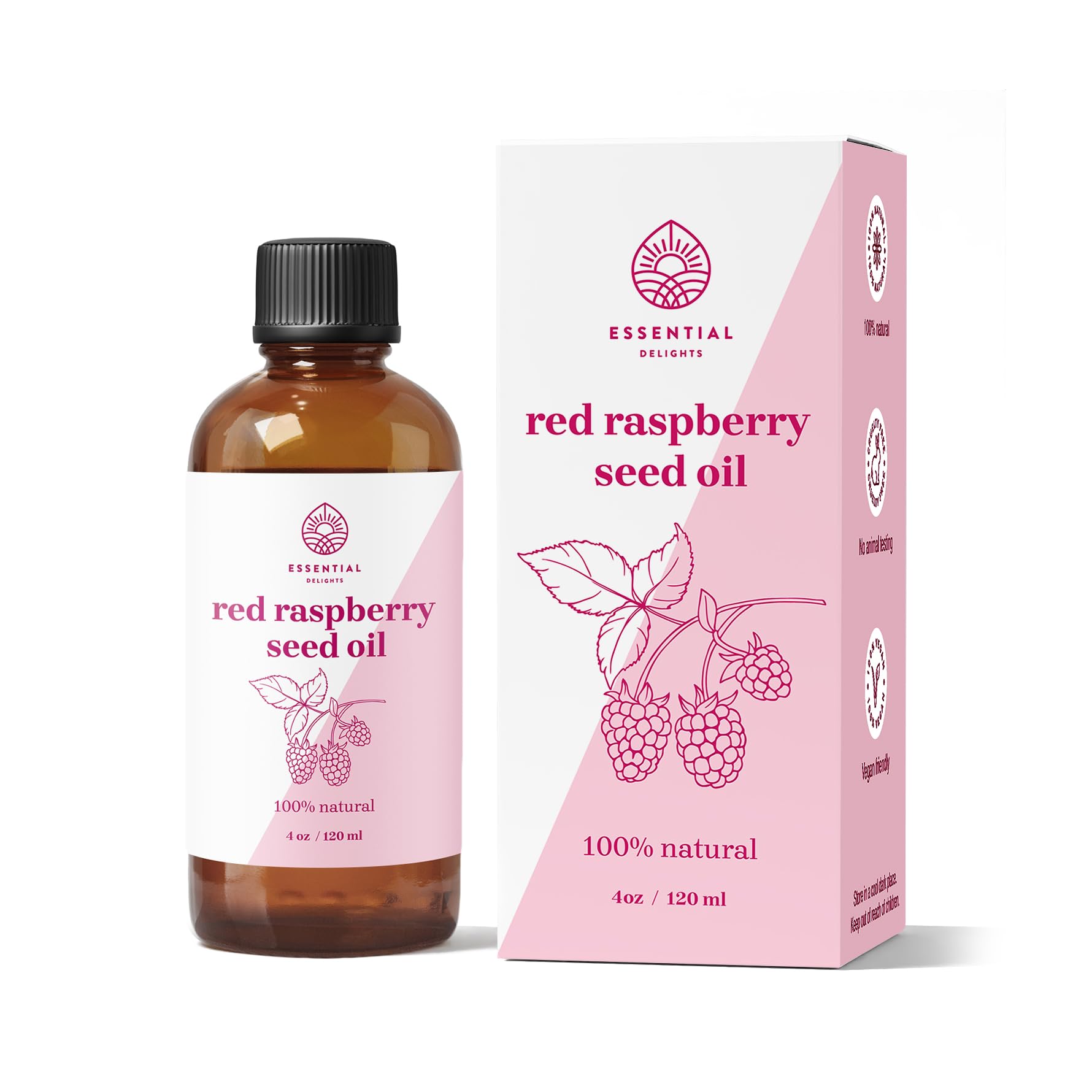 Red Raspberry Seed Oil by Essential Delights - Cold Pressed Carrier Oil | for Skin, Face, Body, Hair Revitalization | Vegan & Cruelty Free (4 Fl.Oz.)