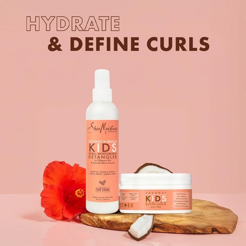 SheaMoisture Kids Curly Hair Bundle, Coconut & Hibiscus Curling Butter Cream + Extra-Moisturizing Detangler Spray, Anti-Frizz Hair Products, Natural