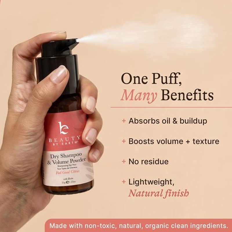 Beauty by Earth Non-Aerosol Dry Shampoo Powder - Volumizing, Non-Toxic Formula with Biotin, Made in USA