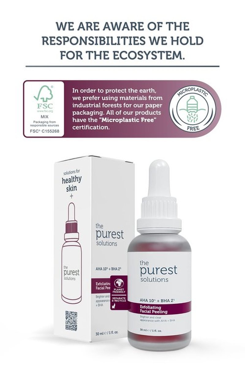 The Purest Solutions Exfoliating Facial Peeling (AHA 10% + BHA 2%) - Renew & Rejuvenate Your Skin with Tasmanian Pepper Extract & Hyaluronic Acid Solution - Vegan | Cruelty Free (1 fl. oz)