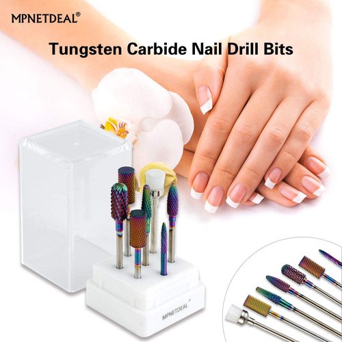 MPNETDEAL Tungsten Carbide Nail Drill Bits Set 7Pcs, Durable Less Dust, 3/32 inch for Acrylic Gel Nails Cuticle Manicure, Professional Acrylic Nail File Drill Bit