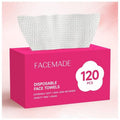 FACEMADE 120 Count Disposable Face Towels, 100% USDA Biobased Face Towelettes Disposable, Clean Facial Towels for Makeup and Clean Skin, Super Soft and Thick Dry Wipes Club