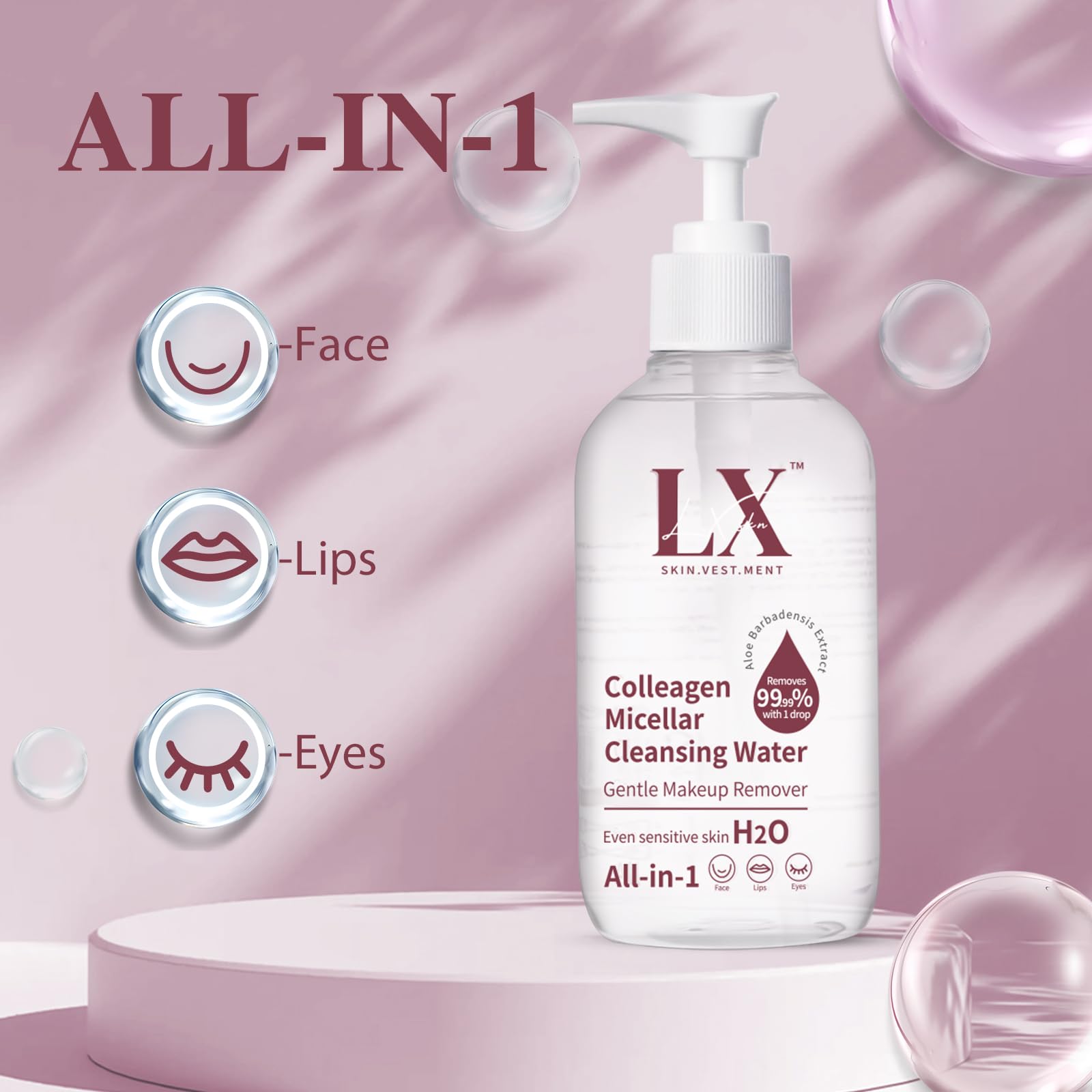 H2O Micellar Water - Makeup Remover Liquid For Eye, Lip & Face Makeup, Hydrating Facial Cleanser Non-Greasy Suitable for All Skin Types