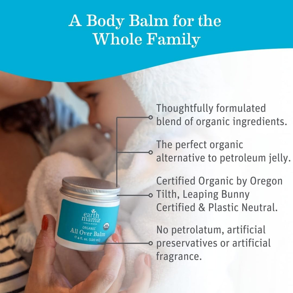 Earth Mama Organic All Over Balm - 4 oz - Certified Organic by Oregon Tilth Baby Face Cream & Lotion Alternative - Multi-Purpose Baby Face Lotion for Sensitive Skin