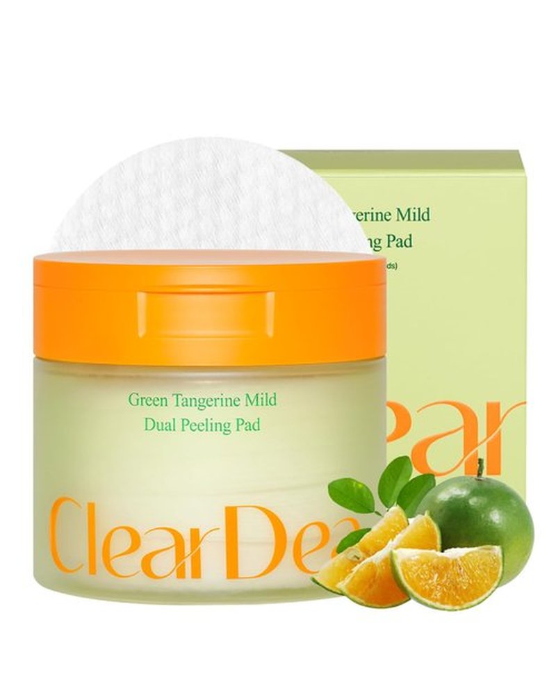 ClearDea Green Tangerine Dual Peeling Pad – Korean Exfoliating Toner Pads with 4HA Complex, Jeju Citrus Vinegar, Oil Control, Dual-Sided Texture, Hydrating & Smoothing, 50 Pads