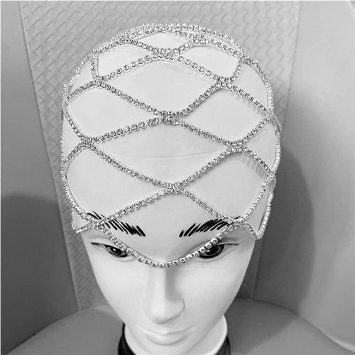Rhinestone Cap Headpiece For Women Crystal Tassel Hair Accessories Belly Cap Headpieces Wedding Bridal Head (silver 007)