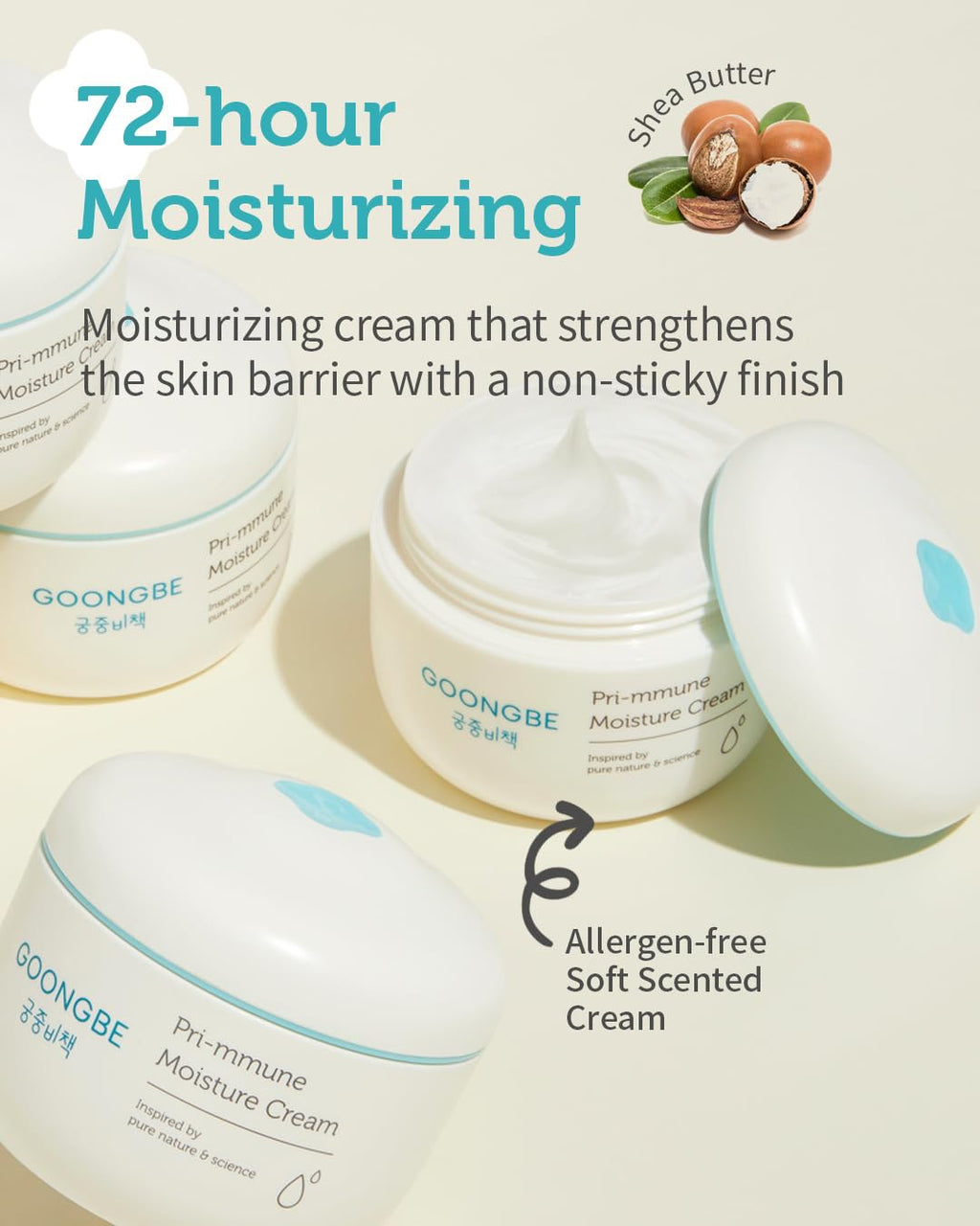 GOONGBE Pri-mmune Baby Moisturizing Cream – 72-Hour Hydration for Dry Sensitive Skin – Korean Face & Body Cream with Multi-Ceramide, Shea Butter & Royal Oji Complex – Non-Greasy, No Petrolatum, 6.1oz