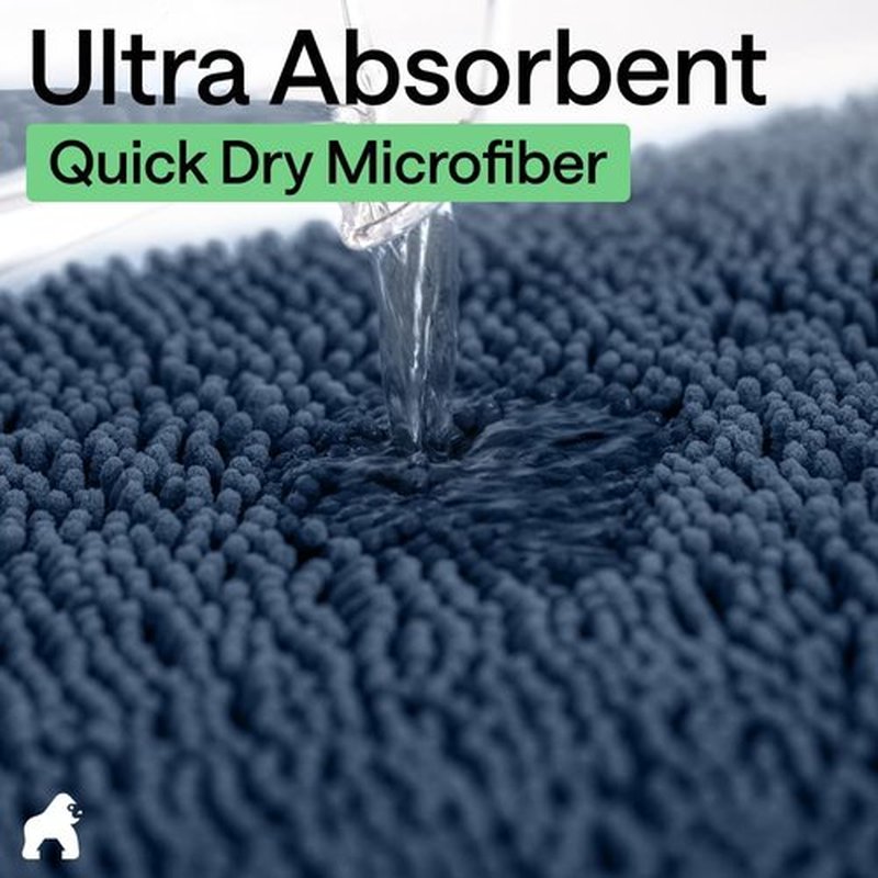 GORILLA GRIP Bath Rug Mat - Soft Absorbent Chenille | Quick-Dry Microfiber, 42x24, Navy Blue