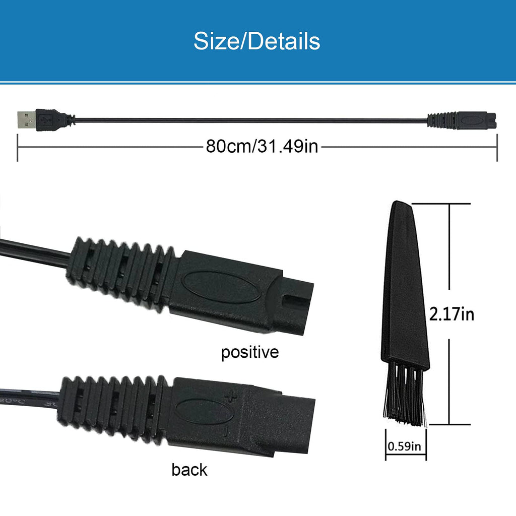 LinMei USB Shaver Charger for Microtouches Solo Electric Shaver Trimmer Original Replacement USB Charging Cable 31.5 in with 2 Cleaning Brush