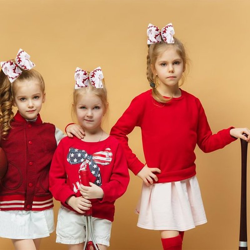 Glitter Sequin 4.5 Inch Grosgrain Ribbon Hair Clips with Baseball and Cheerleading Bows - 2PCS Alligator Clips for Girls and Toddlers