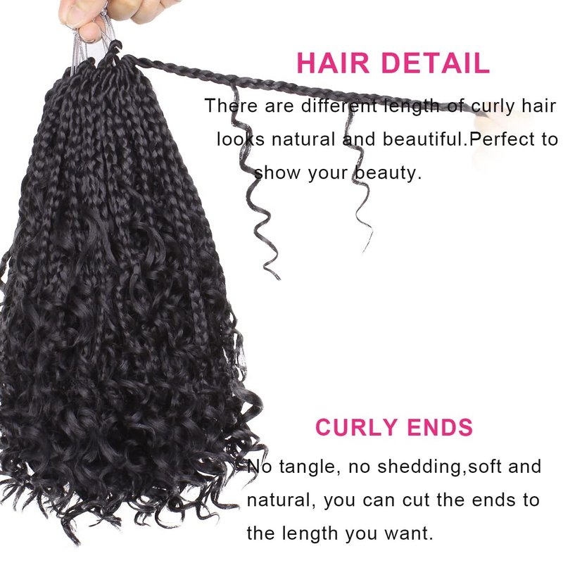 Unionbeauty 8 Packs 10 Inch Boho Box Braids Crochet Hair Goddess Box Braids Crochet Hair for Black Woman with Curly Ends Bohemian Hippie Crochet Braids Hair Synthetic Braiding Hair Extension for Kids