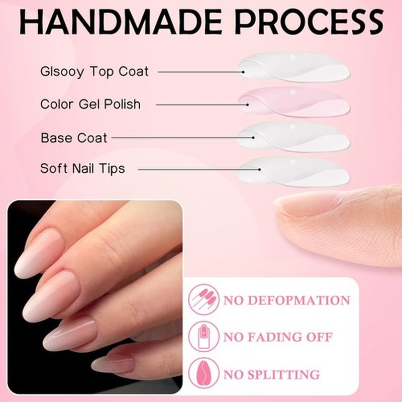 LoveOurHome 240pc Almond Press on Nails Short Fake Nails with Glue & Tabs, Short Ombre Nails Press on Nails Almond Glue on Nails Fake Nails Graident Acrylic Nail Tips Artificial Fingernail Stick Nail
