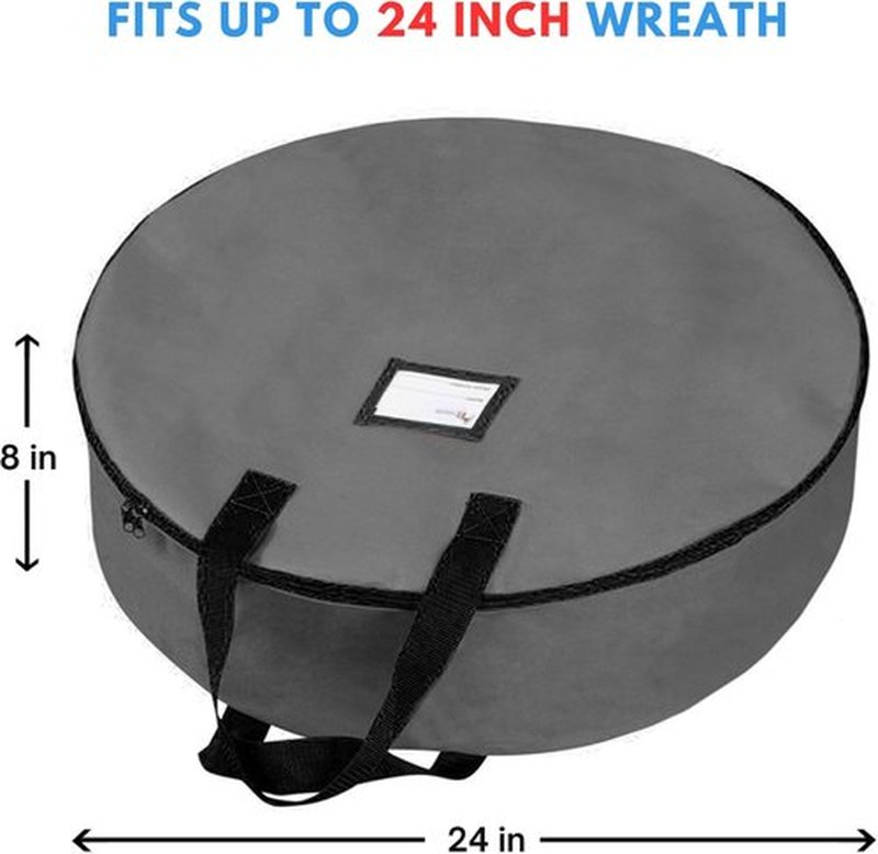 Primode Heavy Duty Christmas Wreath Storage Bag - Durable 600D Oxford Polyester, 24" Gray Holder
