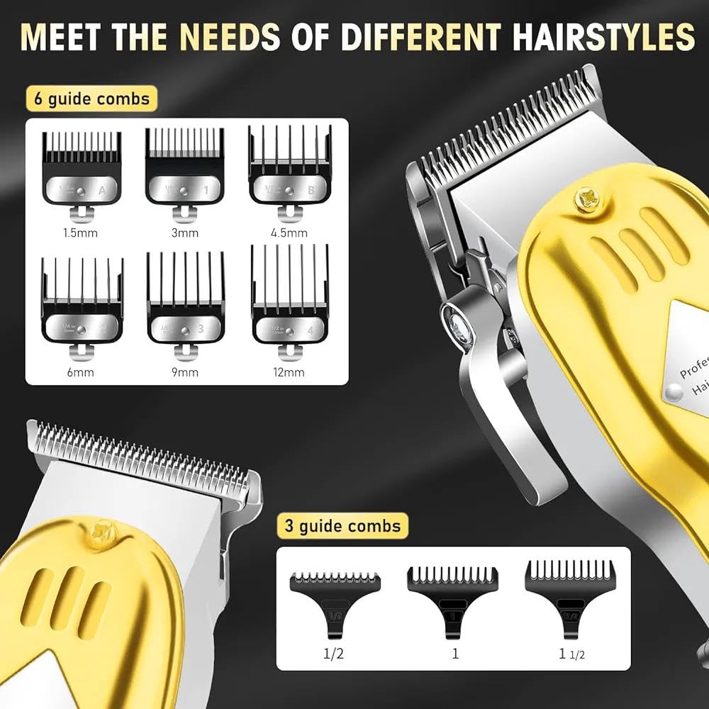 Roziapro Hair Clippers for Men Zero Gapped T-Blade Trimmer Rechargeable Foil Shavers Professional Hair Cutting Kit (Gold)