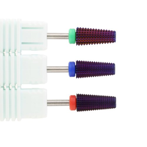 ERUIKA 3pcs 5 in 1 Nail Drill bits,3/32" Shank Tungsten Carbide Drill Bits, Fast Removing Acrylic Nail Hard Carbide Tungsten Two Way Use for Left and Right Handed E-file Bits (Purple(C,M,F))