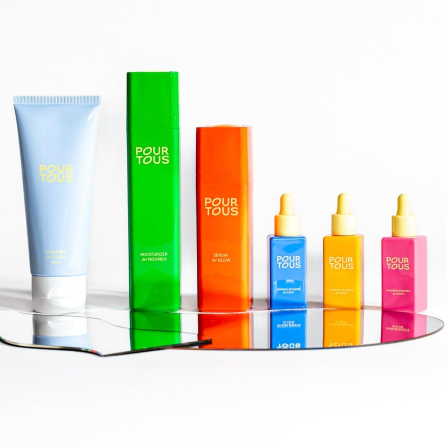 POUR TOUS Complete Facial Routine Set (6 pc) | Face Cleanser, Moisturizer, Serum + 3 Boosters w/Niacinamide & Hyaluronic Acid | Safe Plant-Based Skincare For Tweens Teen & Young Adult Skin