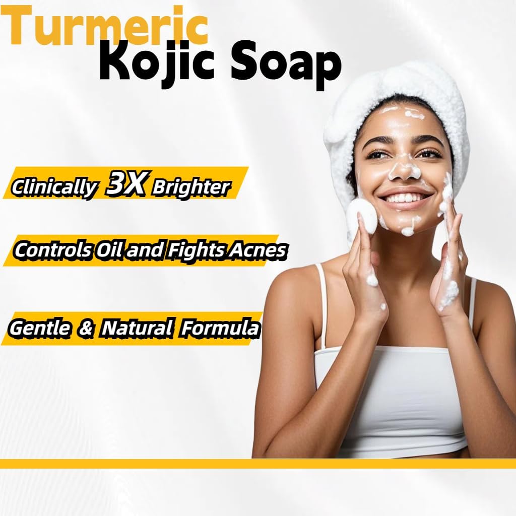 Uselective Lemon & Turmeric Glow Soap Bar for Dark Spots Remover, Powered by Kojic Acid & Vitamin C for Brightening & Fading Acne Scars - 3x Moisturizing with Shea Butter - SLS Free