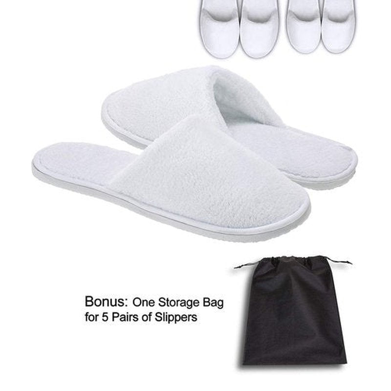 AhfuLife Spa Slippers 5 Pairs of Hotel Slippers, Disposable Closed-Toe Slippers for Guest, House Slippers Non-slip Unisex for Wedding, Party, Travel, Bedroom