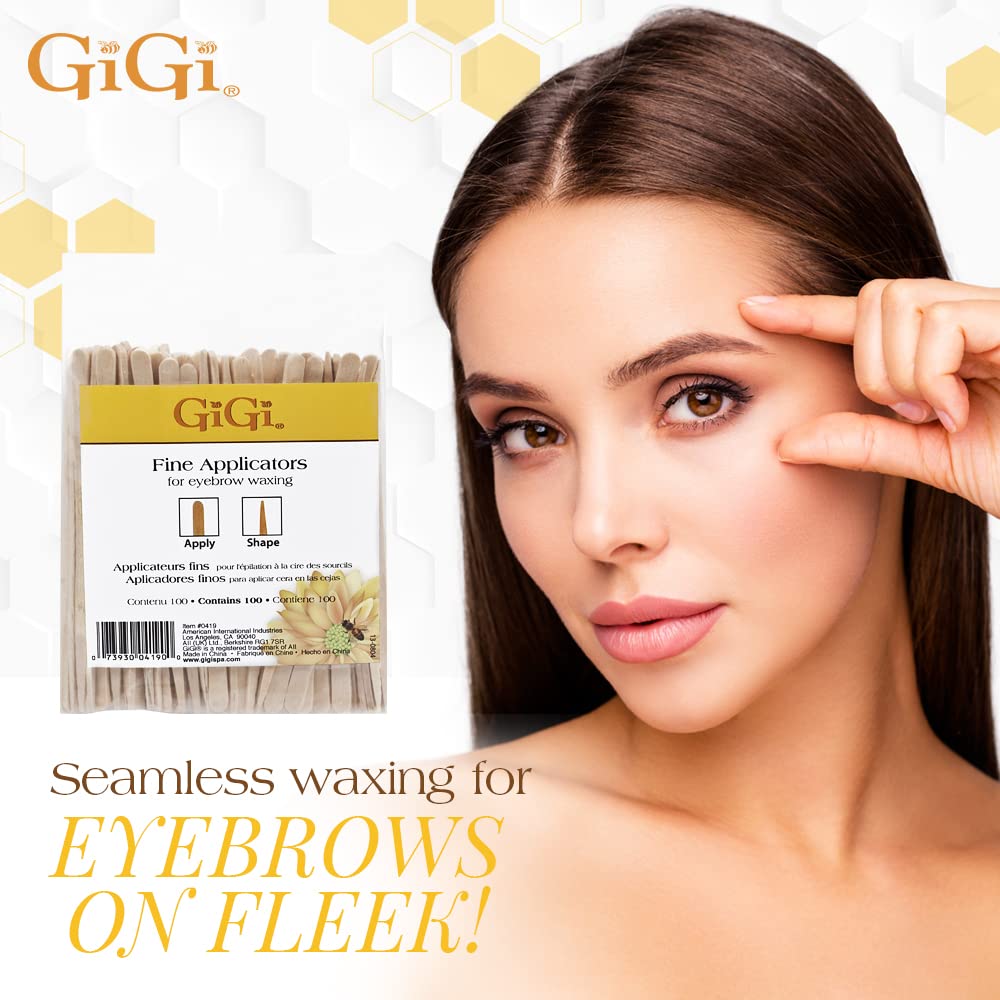 GiGi Eyebrow Wax Sticks for Hair Removal Small, Fine Applicator Stick, Wooden Waxing Sticks for Face & Eyebrows, 100 ct