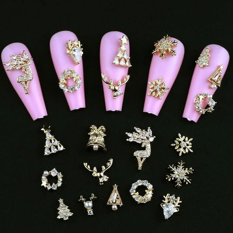 12pcs Christmas Nail Charms,Alloy Chrismas Nail Art Charms Nail Gems Nail Rhinestones Shiny Zircon Snowflake Elk Xmas Tree Chrismas Garland Nail Decor Rhinestones for Nails Jewelry Women Nail Supplies