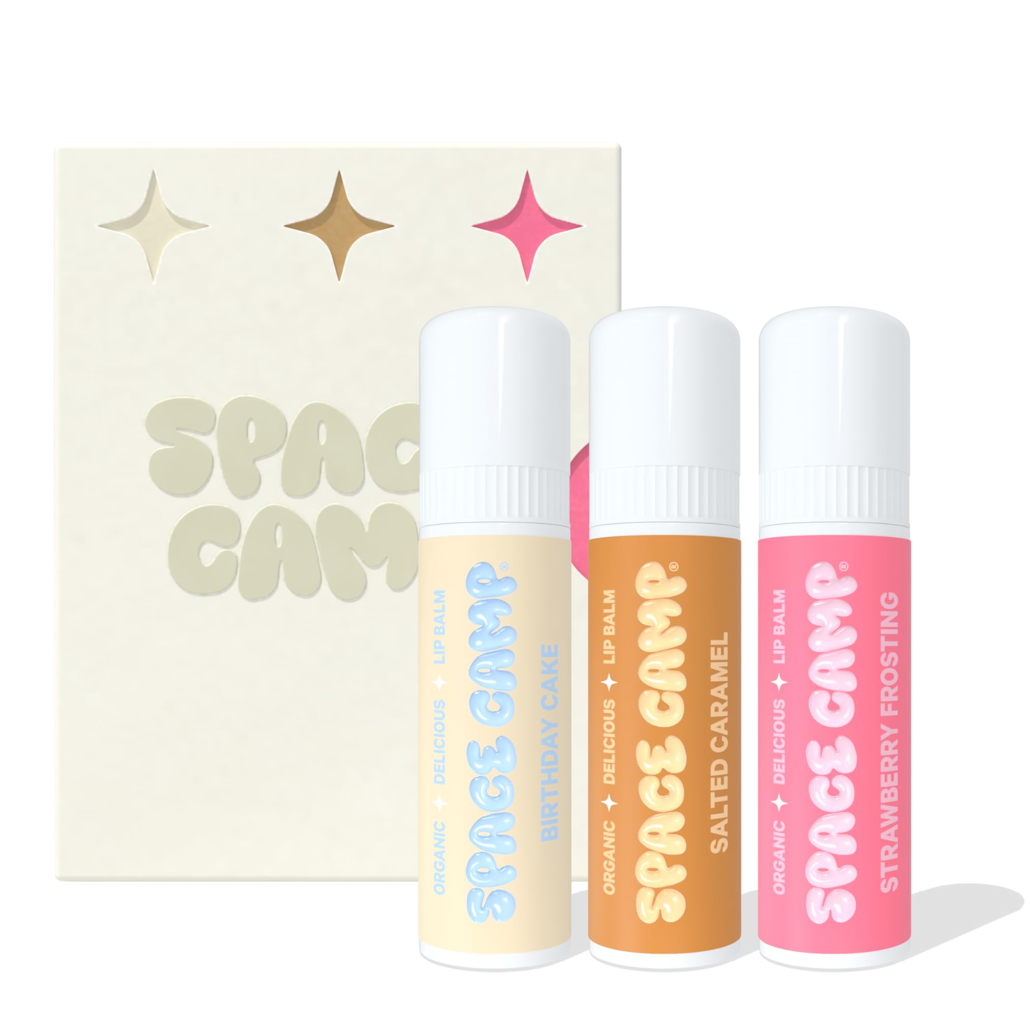 Space Camp Wellness Jumbo Lip Balm (Birthday 3 Pack (Birthday Cake, Salted Caramel, Strawberry Frosting))