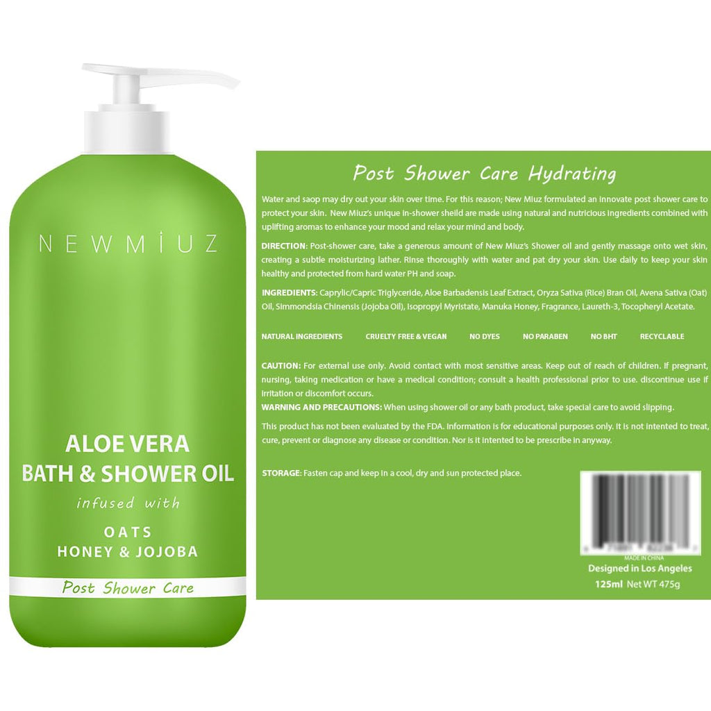 New Miuz Aloe Vera In Shower Body Conditioner Natural Post Shower Care Moisturizer for Body Legs Soothing Bath Oil Honey Oats Jojoba Self Care Spa Gift